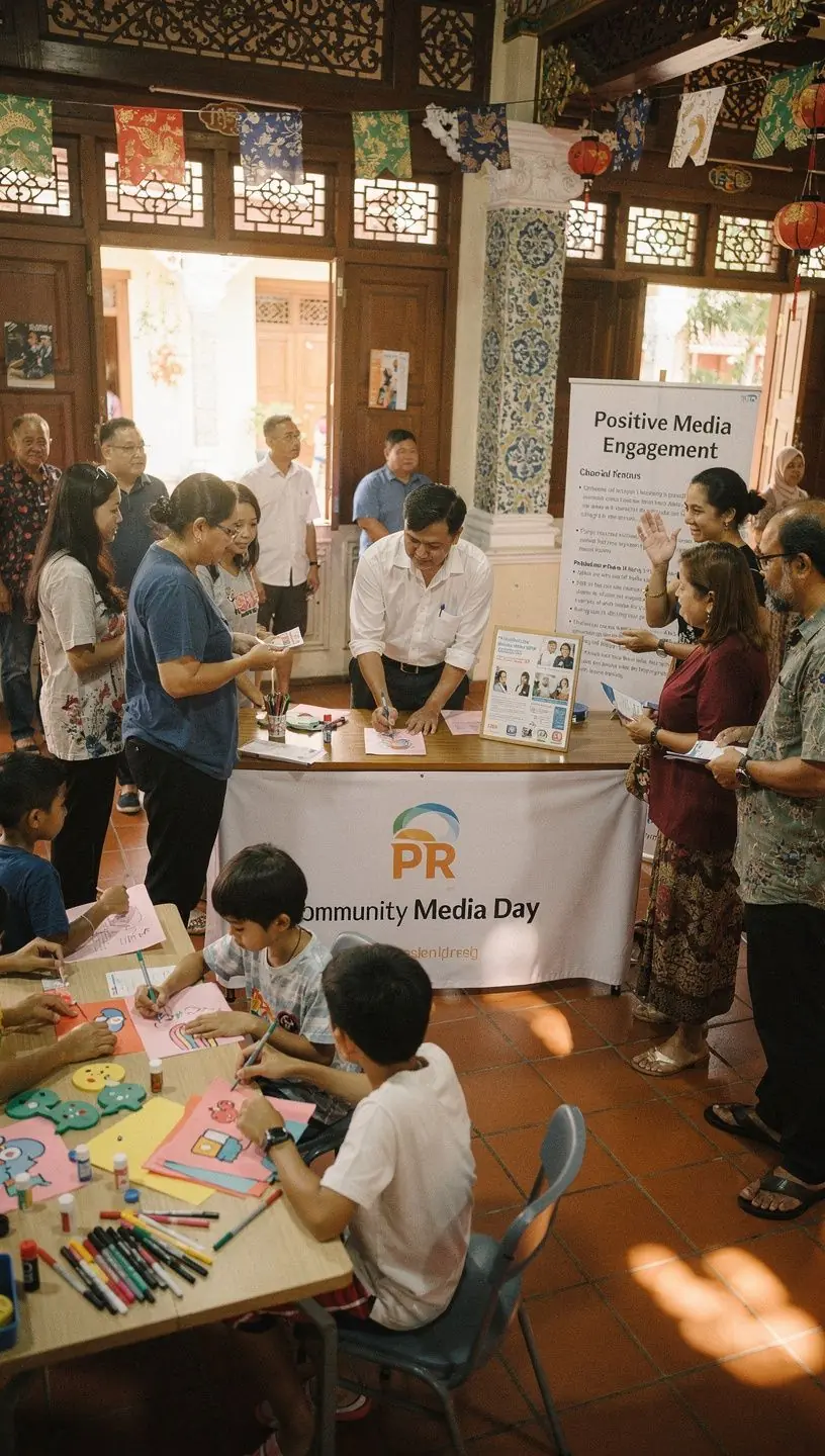 An outdoor press conference with reporters and cameras, capturing the essence of media outreach in action.