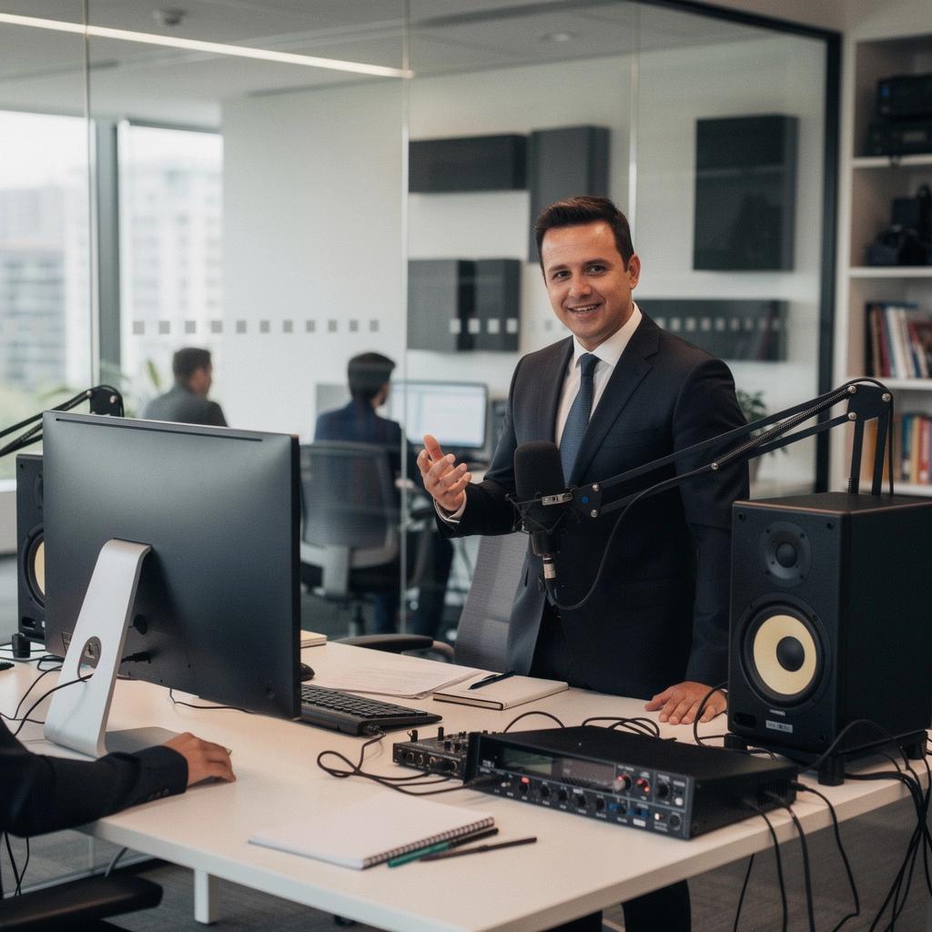 A consultant giving a presentation about reputation management to a group of clients.